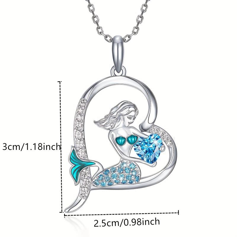 Heart Mermaid Crystal Charm Pendant Necklace For Women