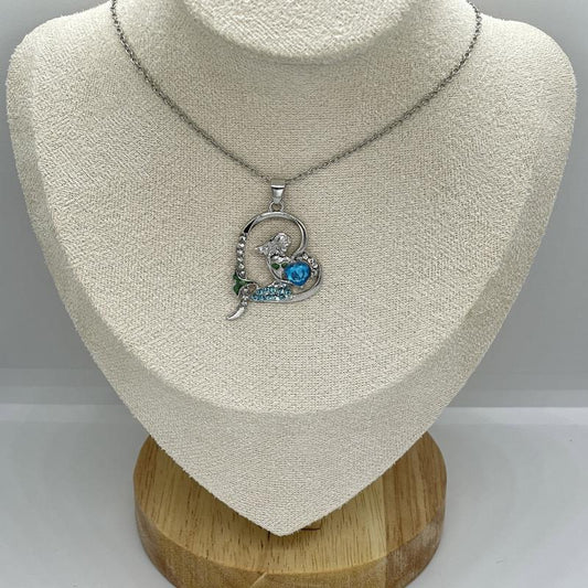 Heart Mermaid Crystal Charm Pendant Necklace For Women