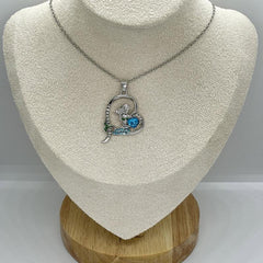 Heart Mermaid Crystal Charm Pendant Necklace For Women