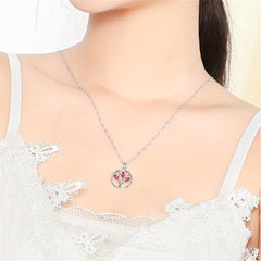 Red Crystal Tree Of Life Ring Pendant Necklace For Women