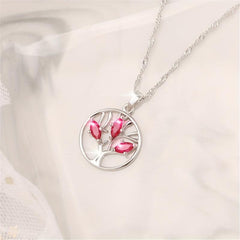Red Crystal Tree Of Life Ring Pendant Necklace For Women