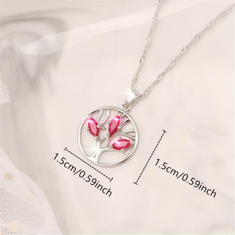 Red Crystal Tree Of Life Ring Pendant Necklace For Women