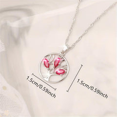 Red Crystal Tree Of Life Ring Pendant Necklace For Women