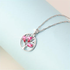 Red Crystal Tree Of Life Ring Pendant Necklace For Women