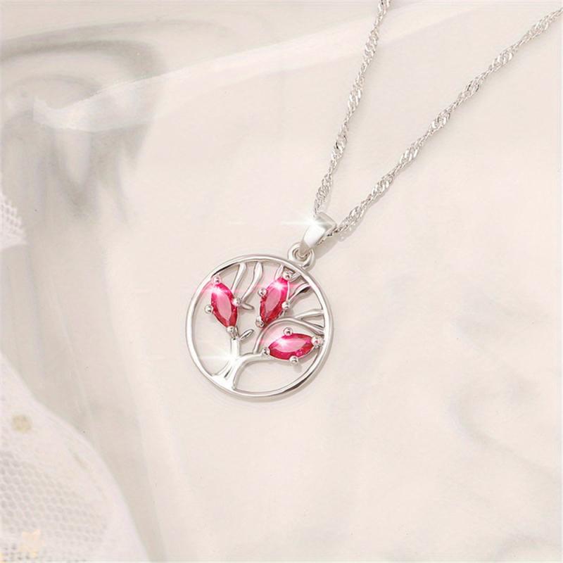 Red Crystal Tree Of Life Ring Pendant Necklace For Women