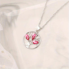 Red Crystal Tree Of Life Ring Pendant Necklace For Women