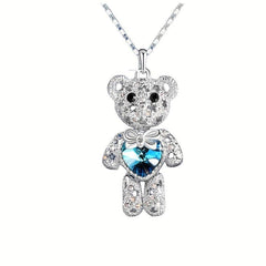 Little Bear Heart Shaped Crystal Pendant Necklace Men's Women's Jewelry