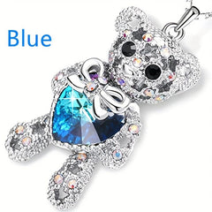 Little Bear Heart Shaped Crystal Pendant Necklace Men's Women's Jewelry