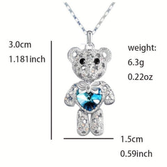 Little Bear Heart Shaped Crystal Pendant Necklace Men's Women's Jewelry
