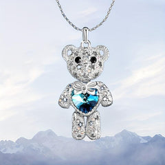 Little Bear Heart Shaped Crystal Pendant Necklace Men's Women's Jewelry