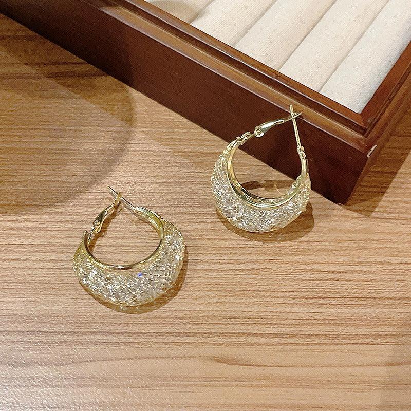 Hollow Mesh Earrings Golden Plated Crescent Earrings
