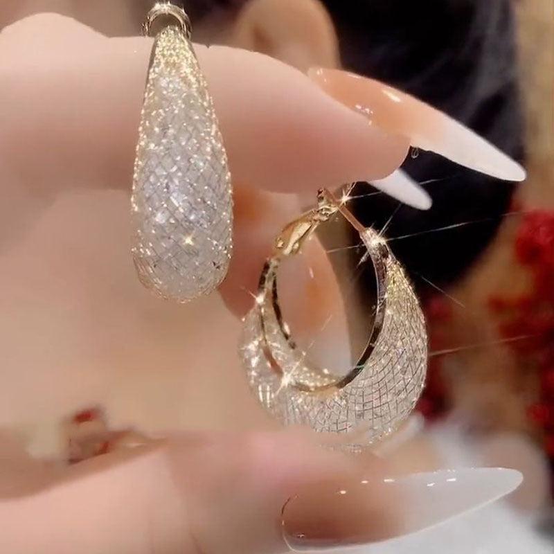 Hollow Mesh Earrings Golden Plated Crescent Earrings