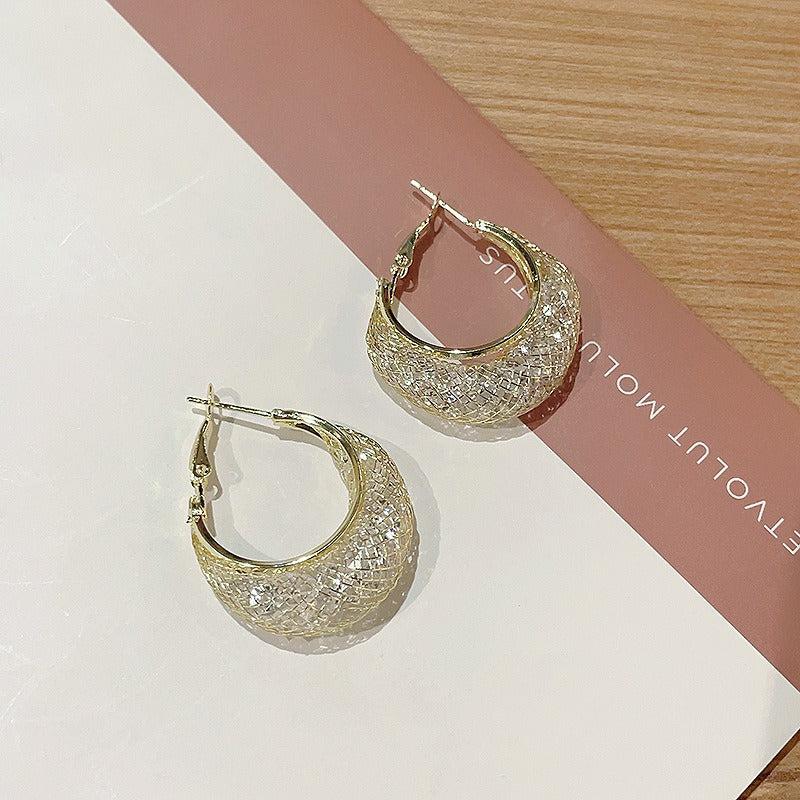 Hollow Mesh Earrings Golden Plated Crescent Earrings