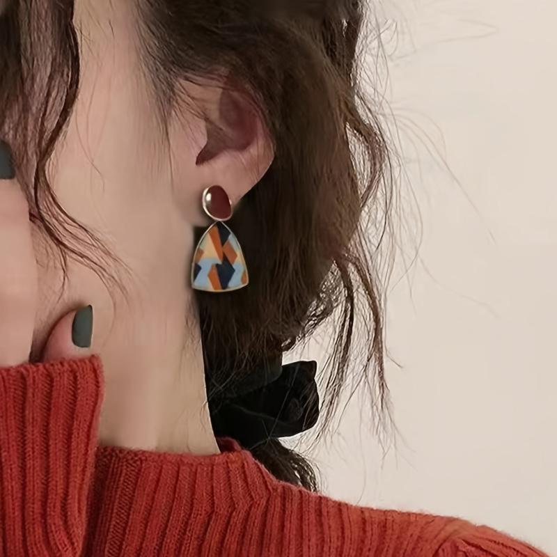 Geometric Autumn Winter Silver Needle Drop Earrings
