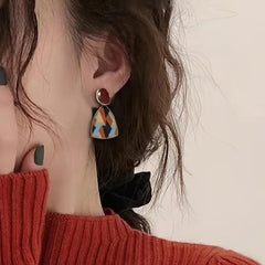 Geometric Autumn Winter Silver Needle Drop Earrings