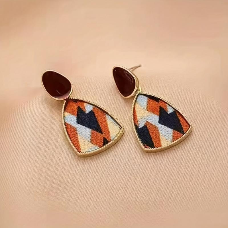 Geometric Autumn Winter Silver Needle Drop Earrings