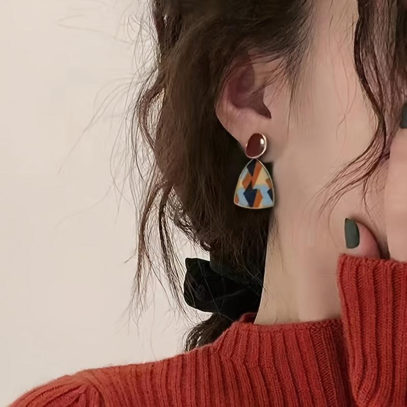 Geometric Autumn Winter Silver Needle Drop Earrings