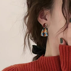 Geometric Autumn Winter Silver Needle Drop Earrings