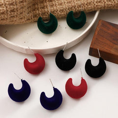 C-shaped Flocking Colorful Stud Earrings Retro Plant Velvet Geometric Earrings