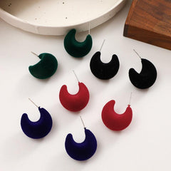 C-shaped Flocking Colorful Stud Earrings Retro Plant Velvet Geometric Earrings