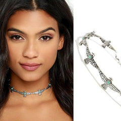 Retro Inlaid Gemstone Choker Necklace Ladies Collar Bone Chain
