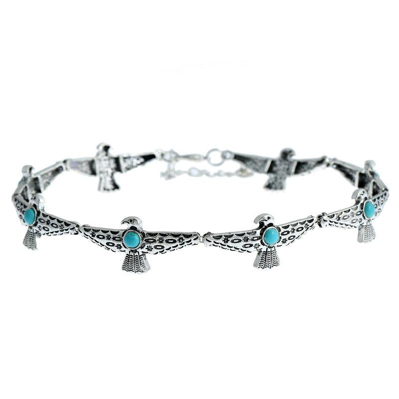 Retro Inlaid Gemstone Choker Necklace Ladies Collar Bone Chain