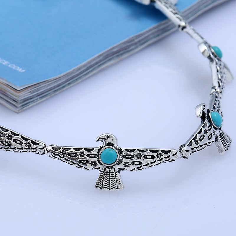 Retro Inlaid Gemstone Choker Necklace Ladies Collar Bone Chain