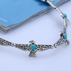 Retro Inlaid Gemstone Choker Necklace Ladies Collar Bone Chain