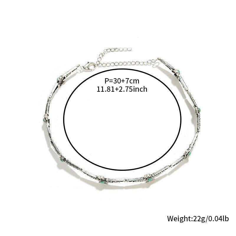 Retro Inlaid Gemstone Choker Necklace Ladies Collar Bone Chain