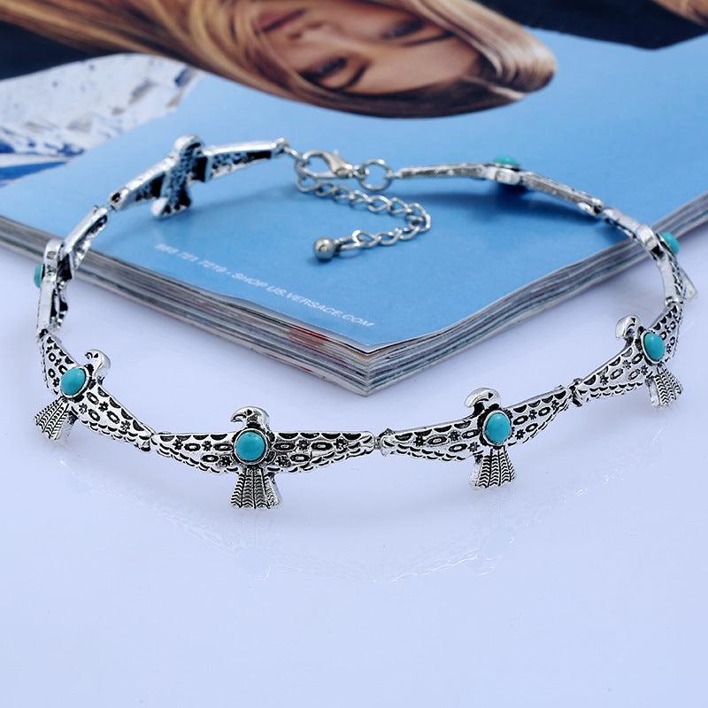 Retro Inlaid Gemstone Choker Necklace Ladies Collar Bone Chain