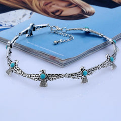 Retro Inlaid Gemstone Choker Necklace Ladies Collar Bone Chain