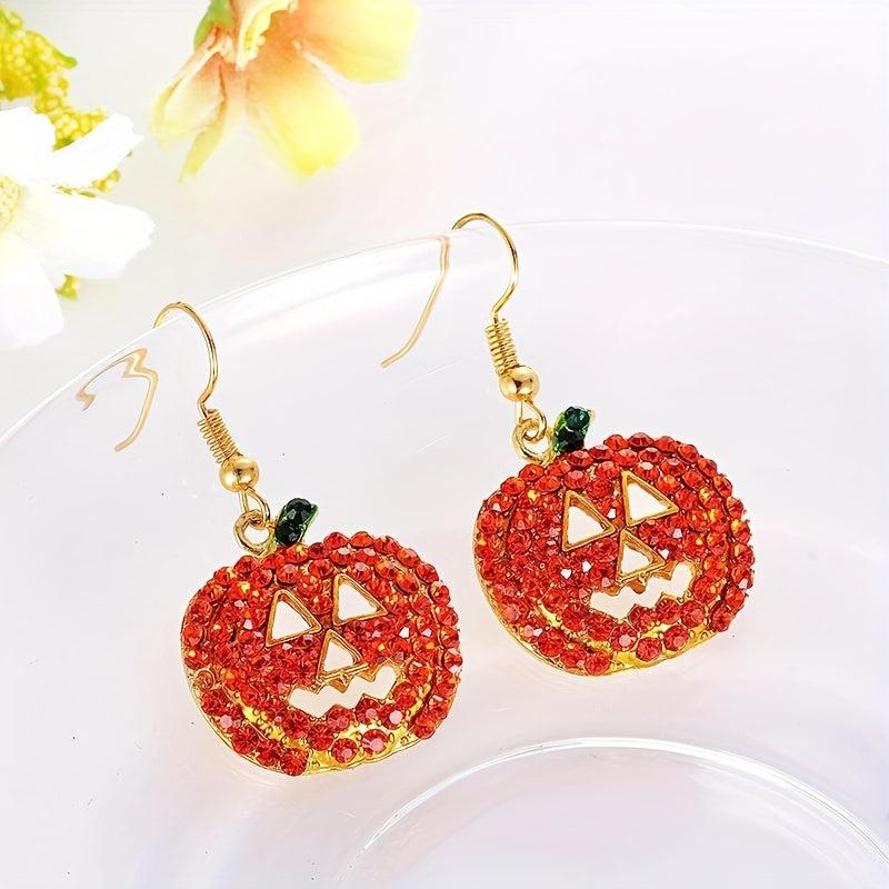 Halloween Pumpkin Crystal Dangle Earrings For Women Girls
