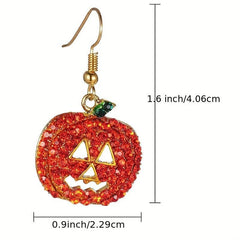 Halloween Pumpkin Crystal Dangle Earrings For Women Girls