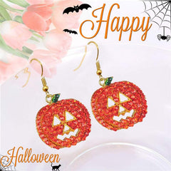 Halloween Pumpkin Crystal Dangle Earrings For Women Girls