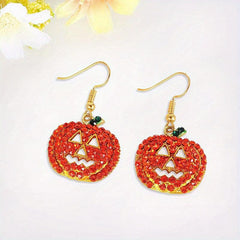 Halloween Pumpkin Crystal Dangle Earrings For Women Girls