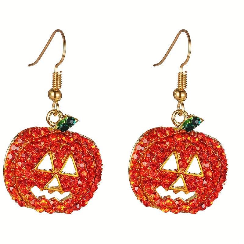 Halloween Pumpkin Crystal Dangle Earrings For Women Girls