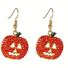 Halloween Pumpkin Crystal Dangle Earrings For Women Girls