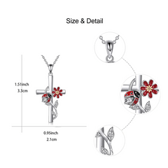 Ladybug Flower Cross Necklace for Women and Girls