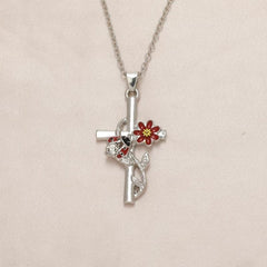 Ladybug Flower Cross Necklace for Women and Girls