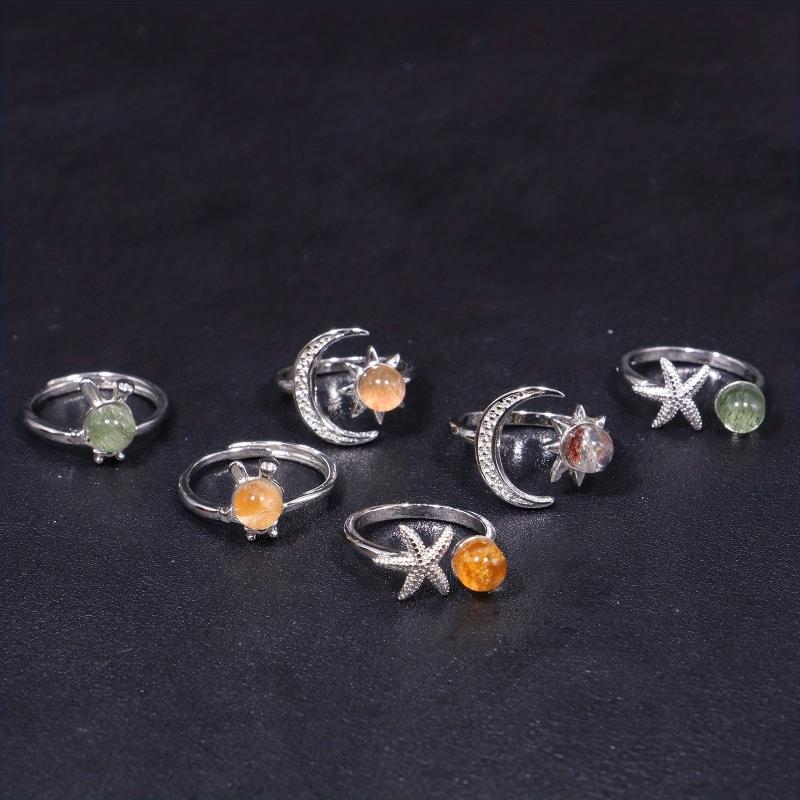 Natural Ghost Quartz Ring Jewelry Adjustable Ring Holiday Healing Crystals