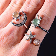 Natural Ghost Quartz Ring Jewelry Adjustable Ring Holiday Healing Crystals