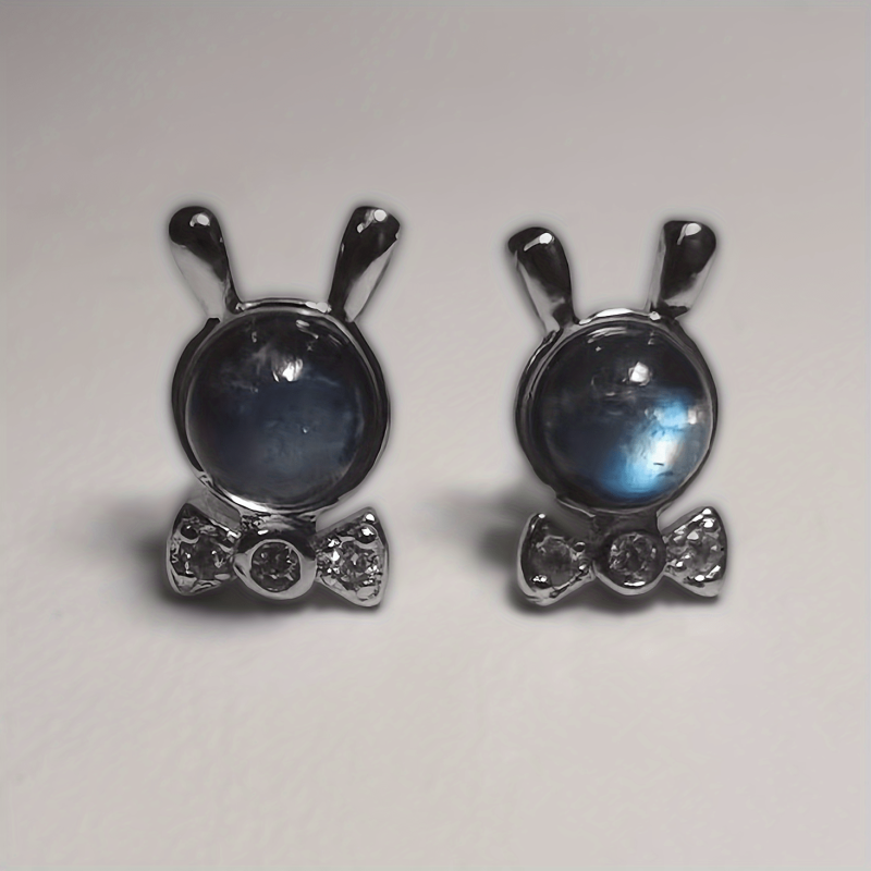 Moonstone Rabbit Stud Earrings Natural Crystal June Birthstone Jewelry
