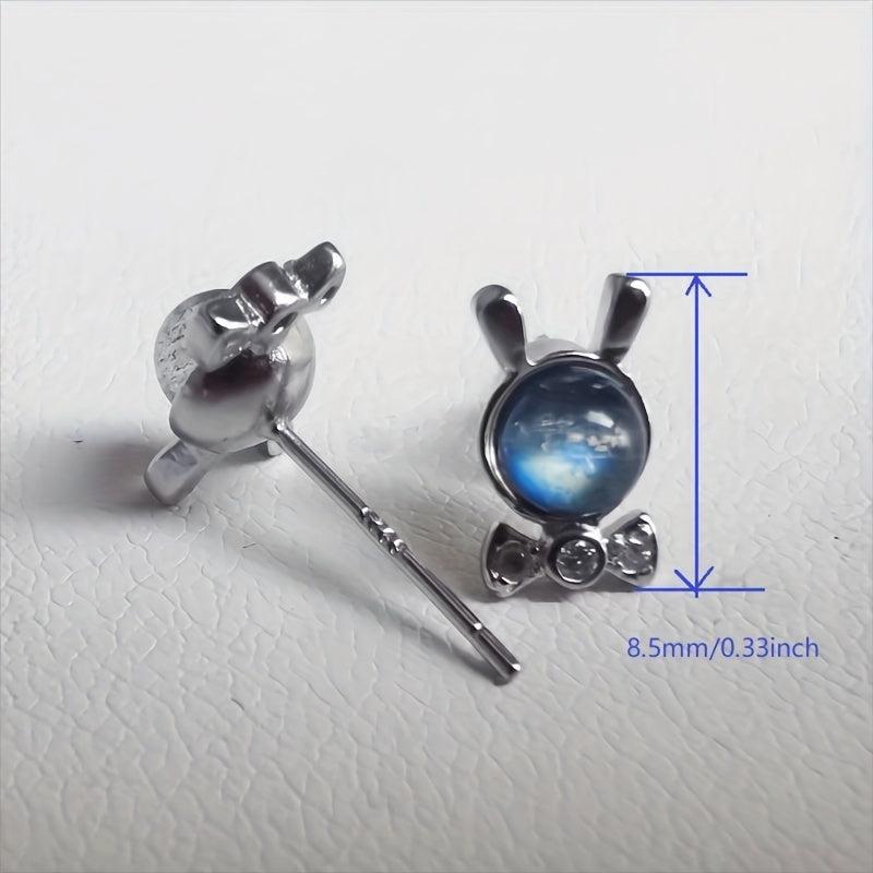 Moonstone Rabbit Stud Earrings Natural Crystal June Birthstone Jewelry