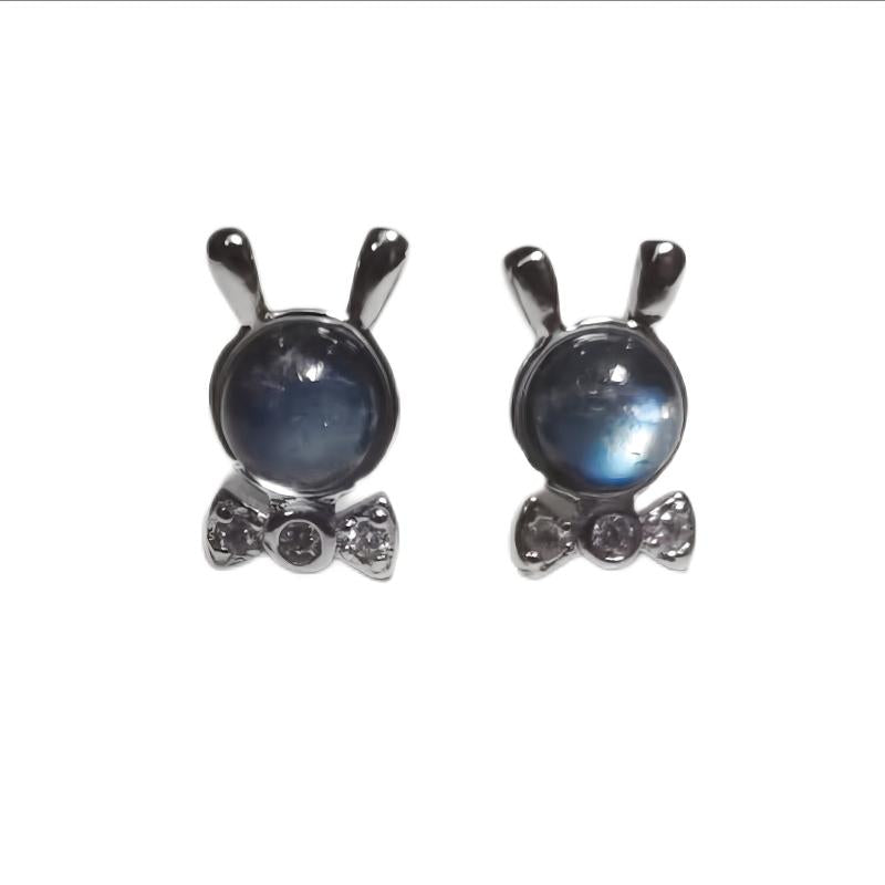 Moonstone Rabbit Stud Earrings Natural Crystal June Birthstone Jewelry