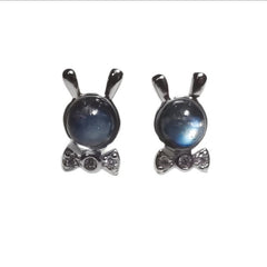 Moonstone Rabbit Stud Earrings Natural Crystal June Birthstone Jewelry