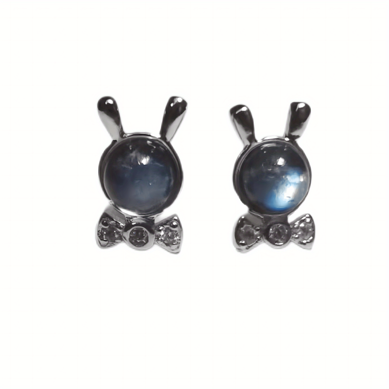 Moonstone Rabbit Stud Earrings Natural Crystal June Birthstone Jewelry