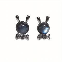 Moonstone Rabbit Stud Earrings Natural Crystal June Birthstone Jewelry