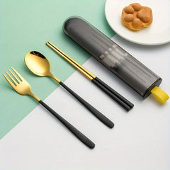 Outdoor Camping Portable Travel Stainless Steel Tableware Set with Storage Box