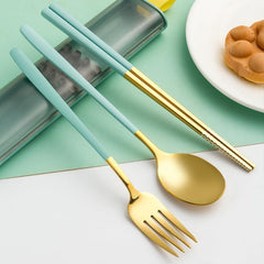 Outdoor Camping Portable Travel Stainless Steel Tableware Set with Storage Box