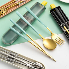 Outdoor Camping Portable Travel Stainless Steel Tableware Set with Storage Box